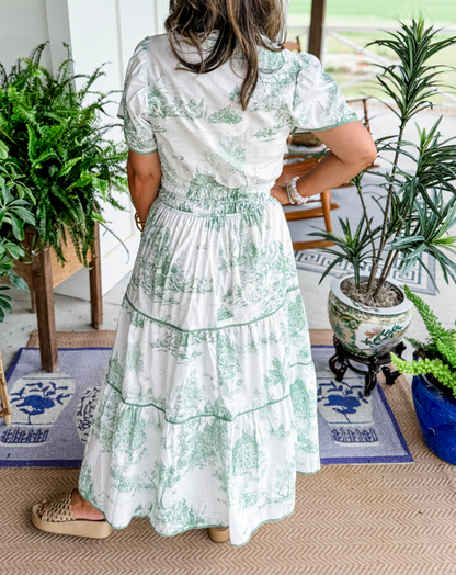 Fenna - Romantische Bruiloft Gastenjurk Dames met Paisleyprint en Getailleerde Taille