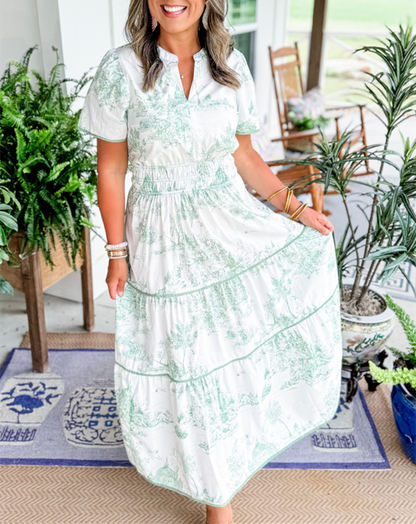 Fenna - Romantische Bruiloft Gastenjurk Dames met Paisleyprint en Getailleerde Taille