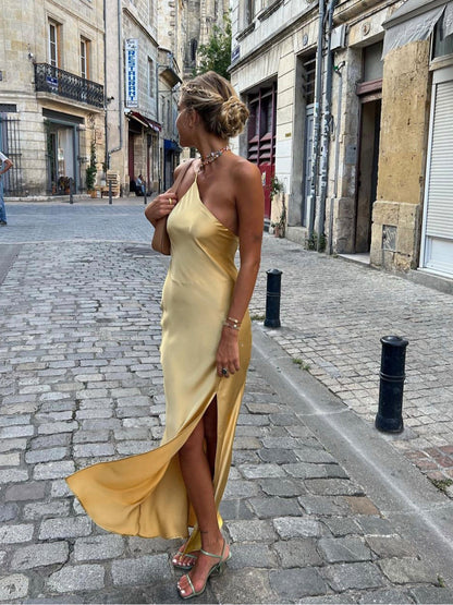 Fenna - Stijlvolle Bruiloft Gastenjurk Dames met One-Shoulder Hals en Zielsplit