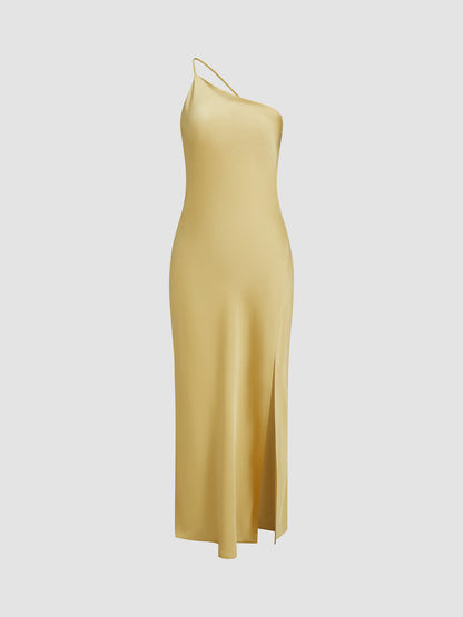 Fenna - Stijlvolle Bruiloft Gastenjurk Dames met One-Shoulder Hals en Zielsplit