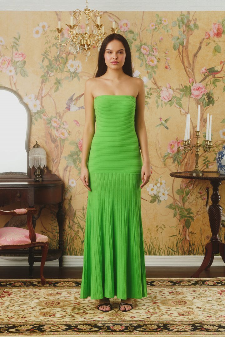 Fenna - Stijlvolle Galajurk Dames Strapless met Geribbelde Maxi Rok