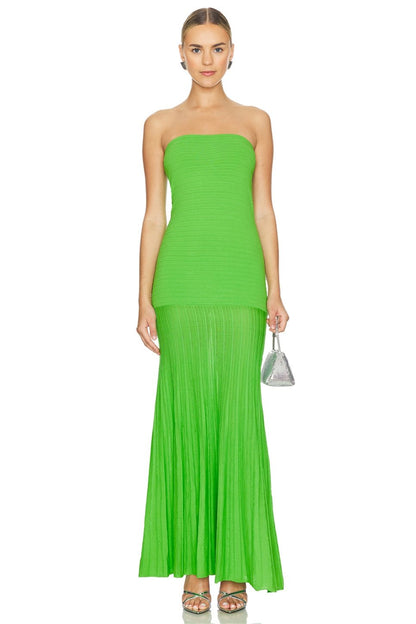 Fenna - Stijlvolle Galajurk Dames Strapless met Geribbelde Maxi Rok