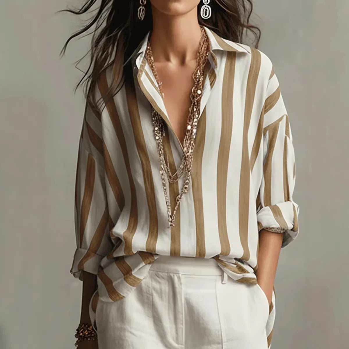 Fenna - Stijlvolle Linnen Blouse Dames met Streepprint en Oversized Pasvorm
