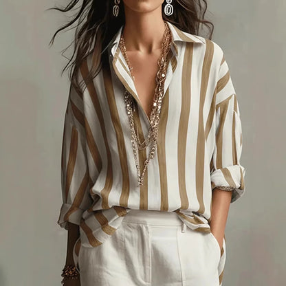 Fenna - Stijlvolle Linnen Blouse Dames met Streepprint en Oversized Pasvorm