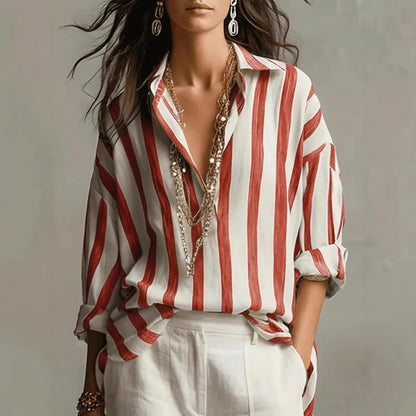 Fenna - Stijlvolle Linnen Blouse Dames met Streepprint en Oversized Pasvorm