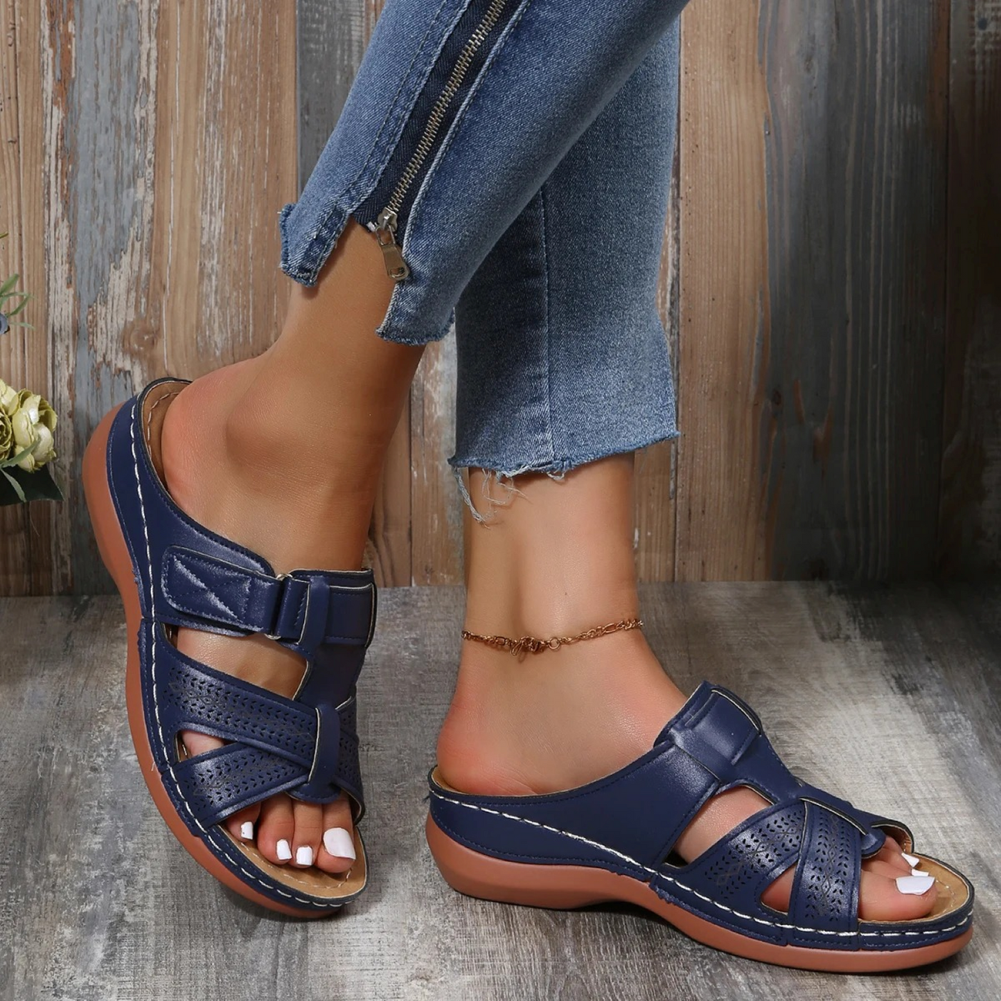 Fenna - Stijlvolle Orthopedische Sandalen Dames met Gekruiste Banden en Wigzool
