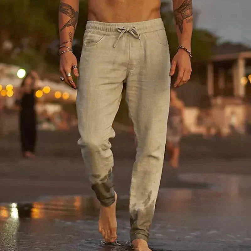Finn - Casual Linnen Broek Heren met Elastische Taille en Smalle Pijpen