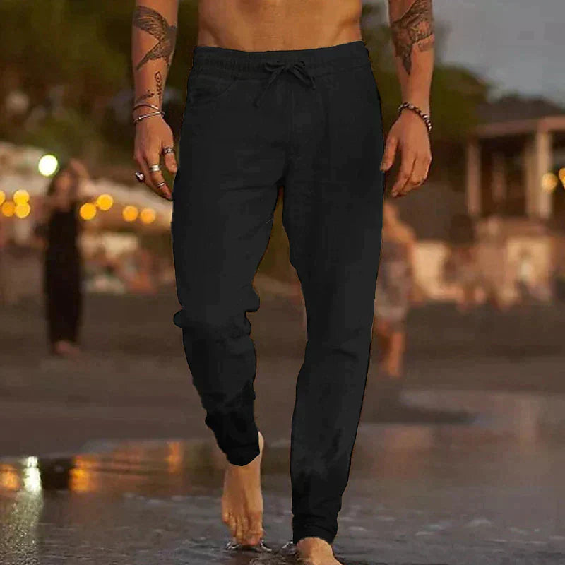Finn - Casual Linnen Broek Heren met Elastische Taille en Smalle Pijpen