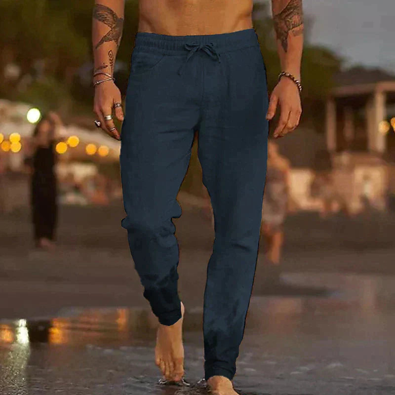 Finn - Casual Linnen Broek Heren met Elastische Taille en Smalle Pijpen