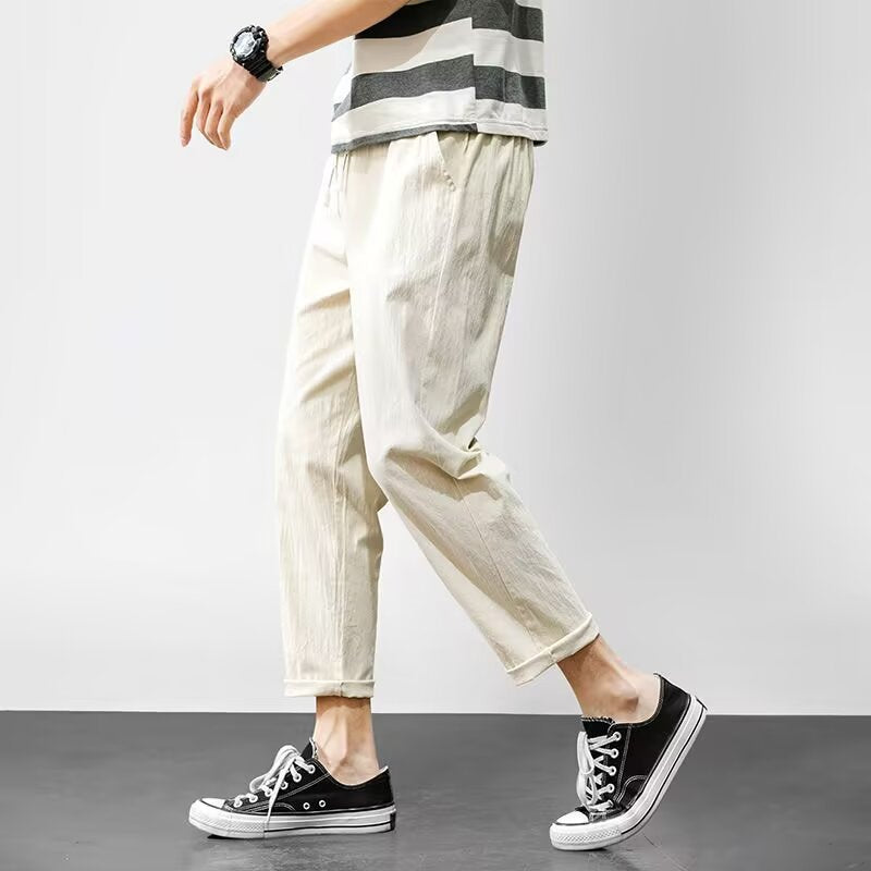 Finn - Casual Linnen Broek Heren met Elastische Tailleband en Trekkoord