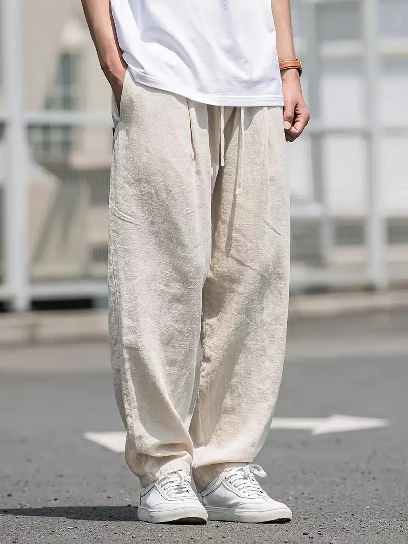 Finn - Casual Wijde Linnen Broek Heren met Trekkoord en Elastische Taille