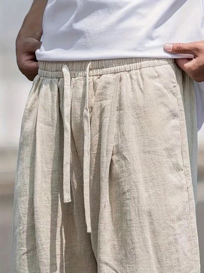 Finn - Casual Wijde Linnen Broek Heren met Trekkoord en Elastische Taille