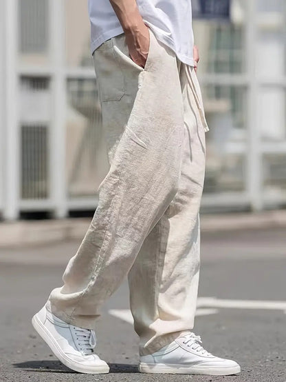 Finn - Casual Wijde Linnen Broek Heren met Trekkoord en Elastische Taille