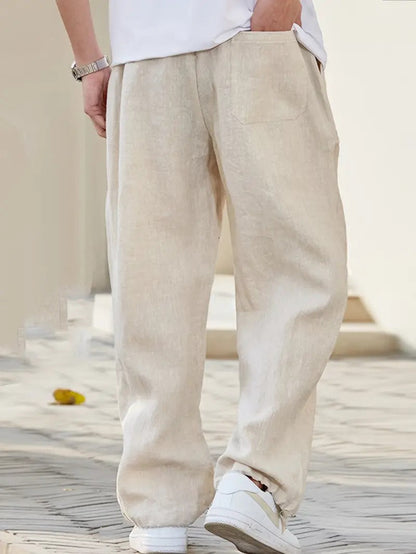 Finn - Casual Wijde Linnen Broek Heren met Trekkoord en Elastische Taille