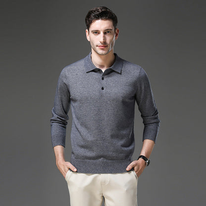 Finn - Heren Gebreide Polo met Cashmere Stijl Longsleeve en Knoopsluiting