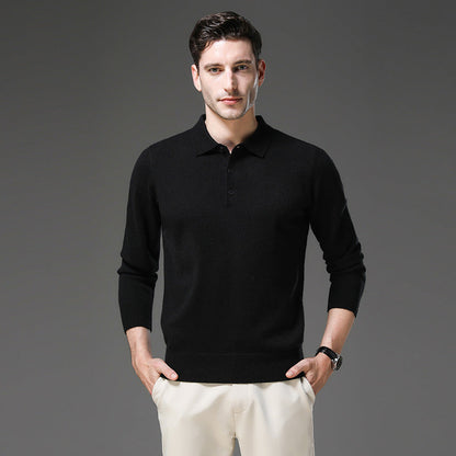 Finn - Heren Gebreide Polo met Cashmere Stijl Longsleeve en Knoopsluiting
