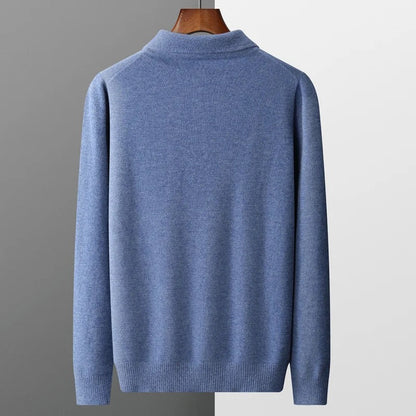 Finn - Heren Gebreide Polo met Cashmere Stijl Longsleeve en Knoopsluiting