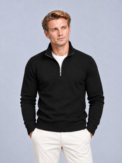 Finn - Heren Half Zip Trui in Nette Stijl met Opstaande Kraag en Ribboorden