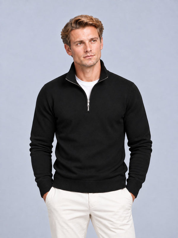 Finn - Heren Half Zip Trui in Nette Stijl met Opstaande Kraag en Ribboorden