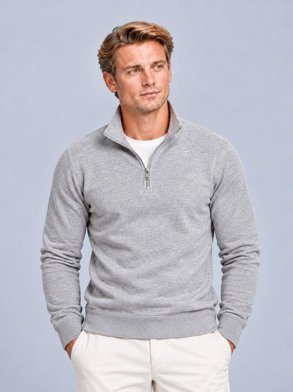 Finn - Heren Half Zip Trui in Nette Stijl met Opstaande Kraag en Ribboorden