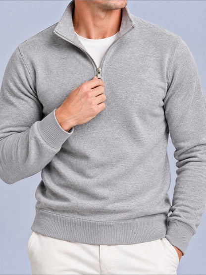 Finn - Heren Half Zip Trui in Nette Stijl met Opstaande Kraag en Ribboorden