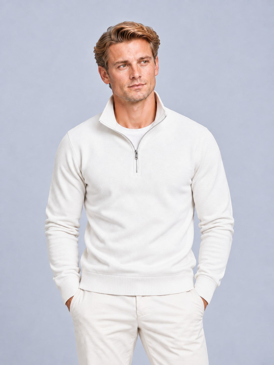 Finn - Heren Half Zip Trui in Nette Stijl met Opstaande Kraag en Ribboorden