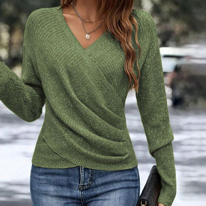 Fleur - Dames Trui Gebreid Casual Smart met Gedrapeerde Overslag en V-hals