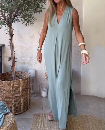 Floor - Casual Bruiloft Gastenjurk Dames met Diepe V-hals en Zijsplit