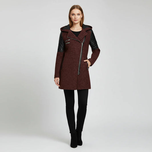 Floor - Dames Lange Winterjas met Capuchon en Schuine Ritssluiting
