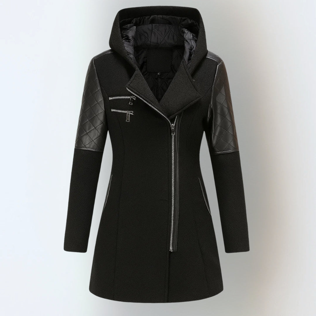 Floor - Dames Lange Winterjas met Capuchon en Schuine Ritssluiting