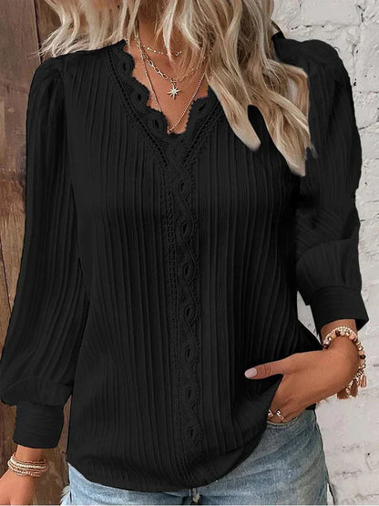 Floor - Dames Longsleeve Comfort Top met V-Hals en Knoopsluiting