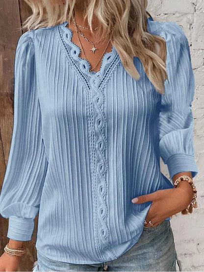 Floor - Dames Longsleeve Comfort Top met V-Hals en Knoopsluiting