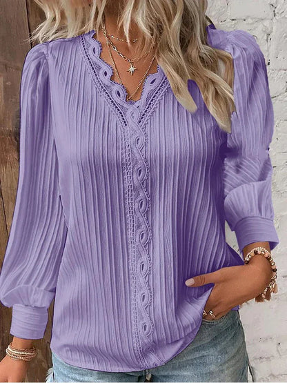 Floor - Dames Longsleeve Comfort Top met V-Hals en Knoopsluiting