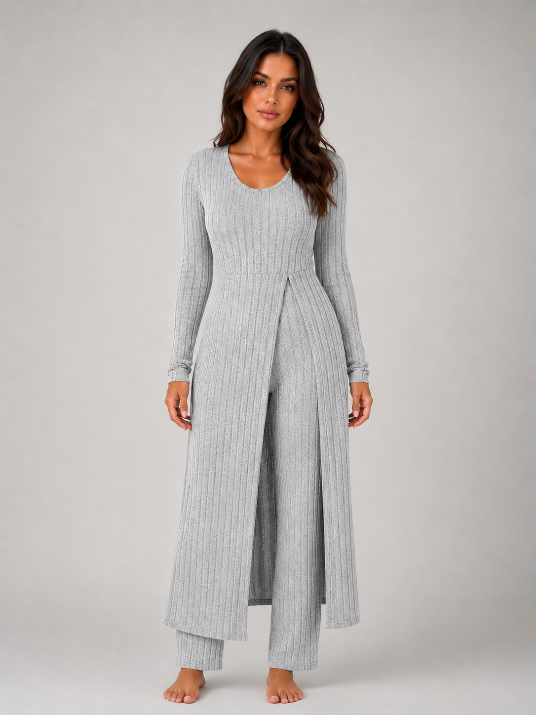 Floor - Dames Loungewear Set Tweedelig met Lang Vest en Wijde Broek