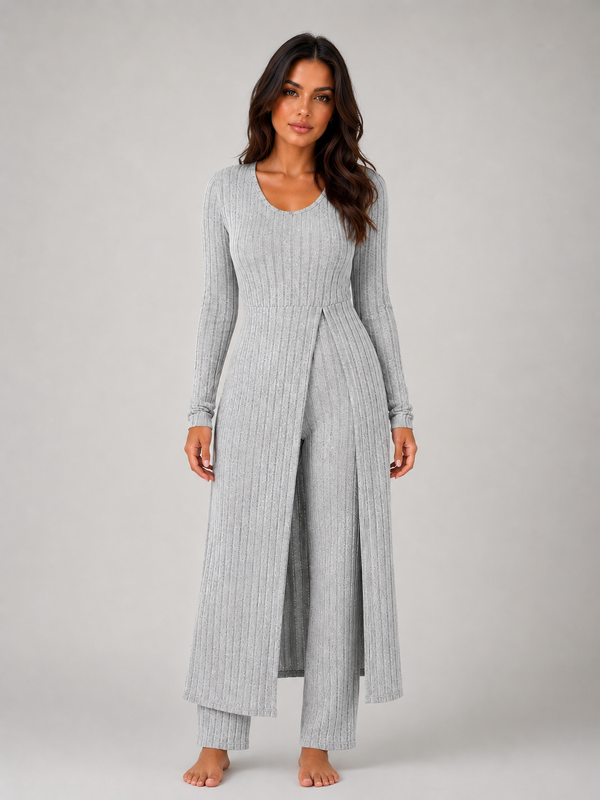 Floor - Dames Loungewear Set Tweedelig met Lang Vest en Wijde Broek