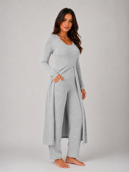 Floor - Dames Loungewear Set Tweedelig met Lang Vest en Wijde Broek