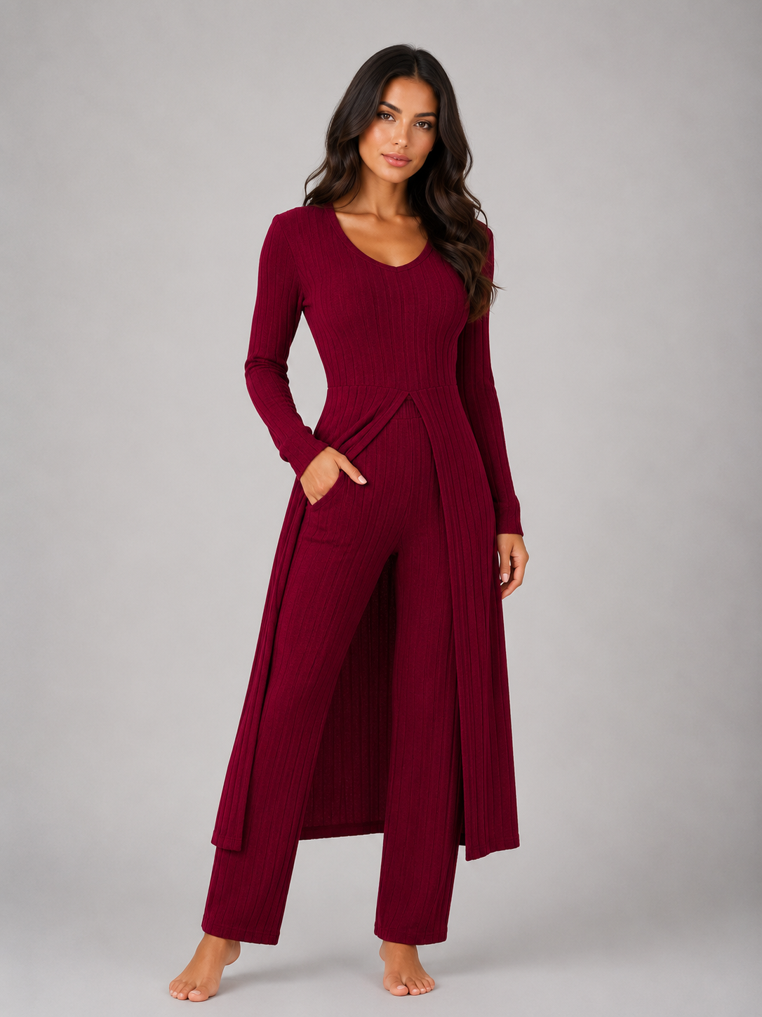 Floor - Dames Loungewear Set Tweedelig met Lang Vest en Wijde Broek