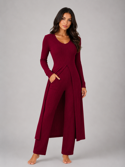 Floor - Dames Loungewear Set Tweedelig met Lang Vest en Wijde Broek