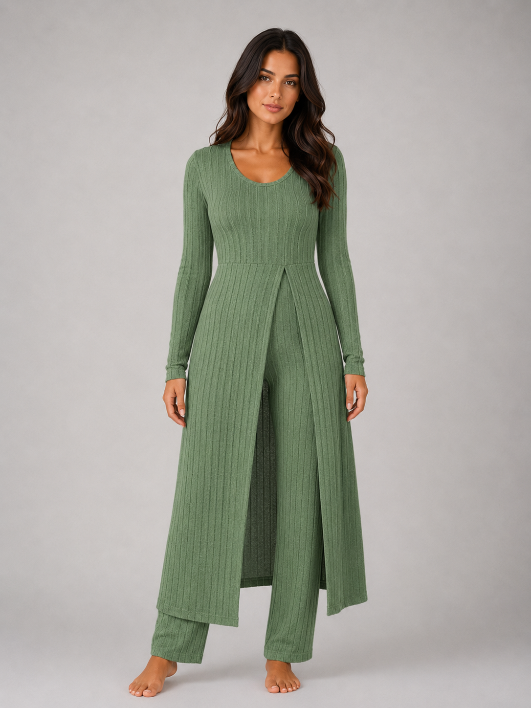 Floor - Dames Loungewear Set Tweedelig met Lang Vest en Wijde Broek