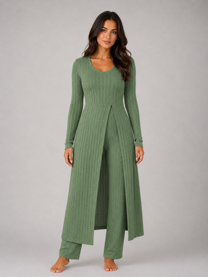 Floor - Dames Loungewear Set Tweedelig met Lang Vest en Wijde Broek