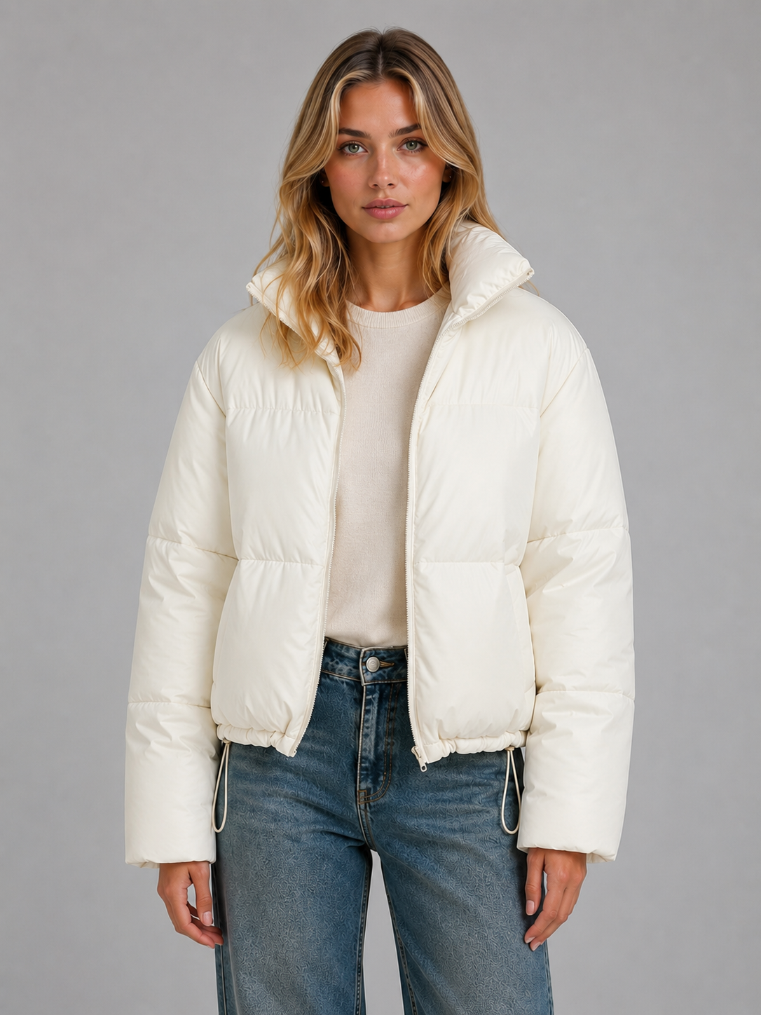 Floor - Dames Pufferjas Cropped met Opstaande Kraag en Ritssluiting