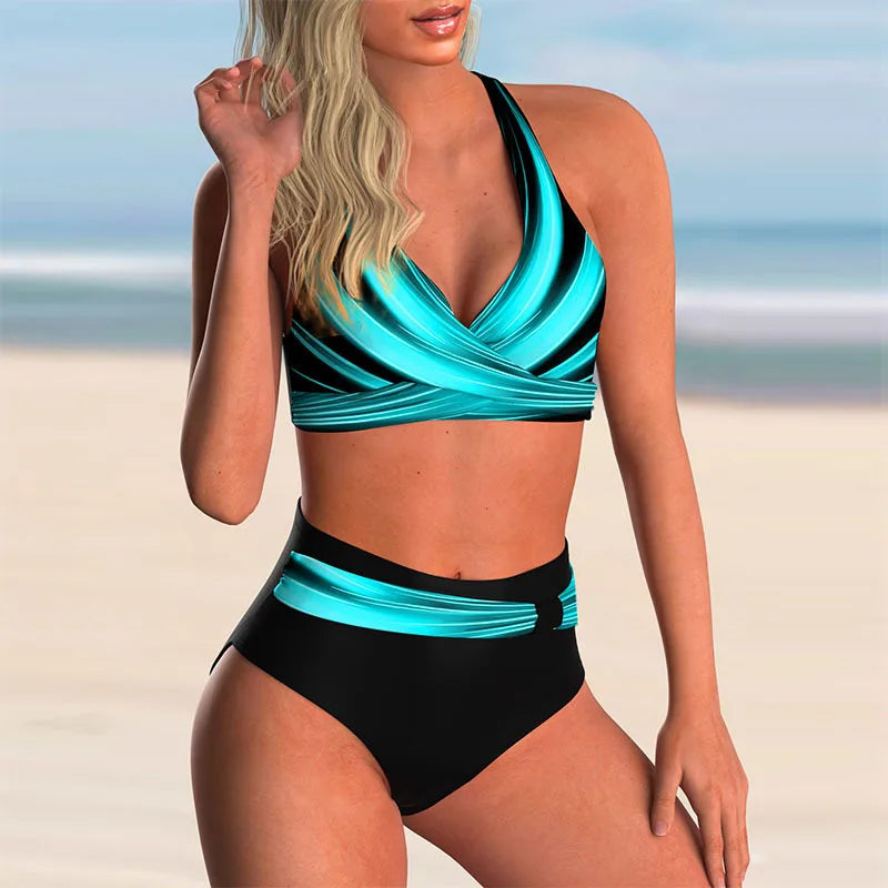 Floor - Moderne Bikini Set Dames met Gekruiste Halternek en Hoge Taille