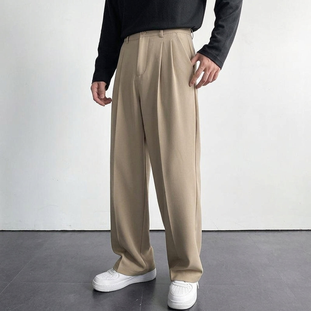 Gijs - Heren Pantalon Net met Rechte Pijp en Geplooide Voorkant