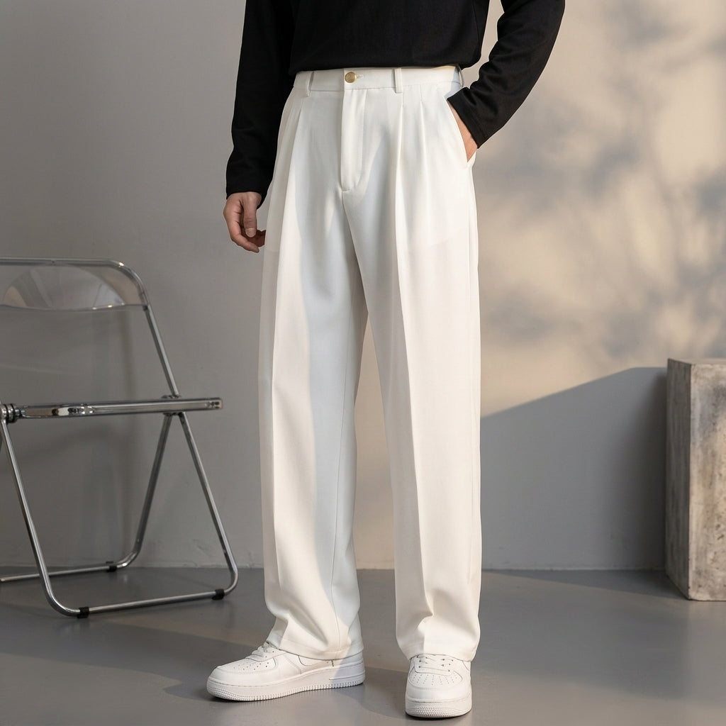 Gijs - Heren Pantalon Net met Rechte Pijp en Geplooide Voorkant