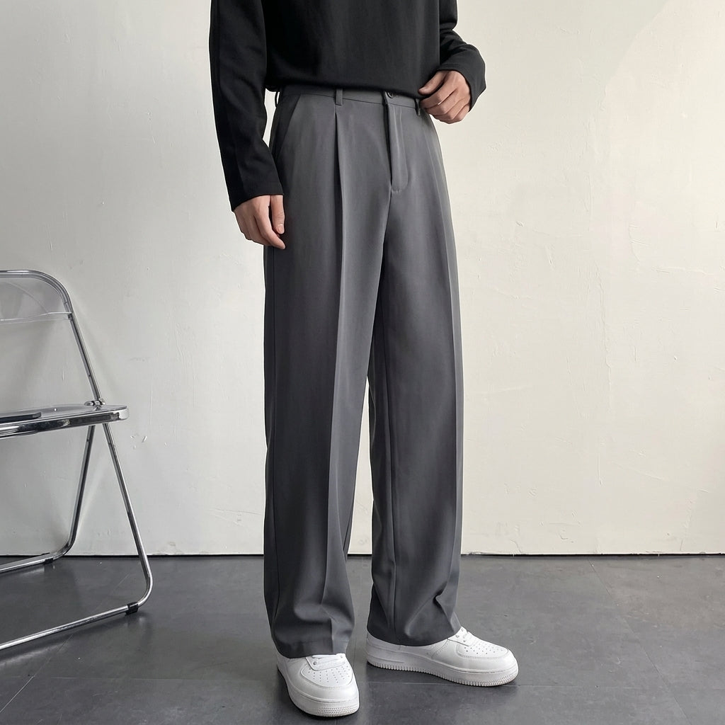 Gijs - Heren Pantalon Net met Rechte Pijp en Geplooide Voorkant