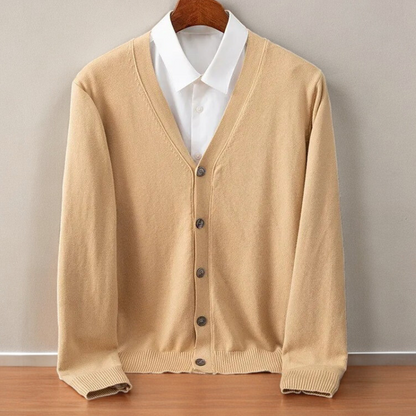 Gijs - Heren Gebreid Vest met Cashmere Stijl Knoopsluiting V-hals en Lange Mouw