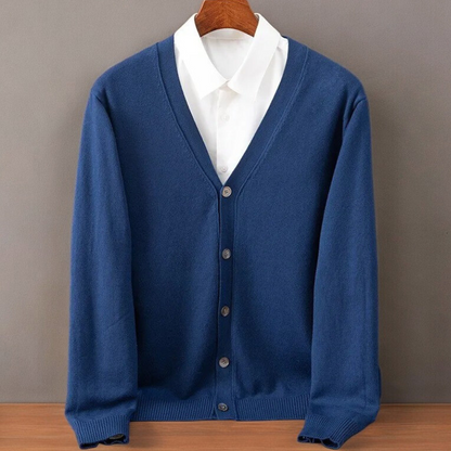 Gijs - Heren Gebreid Vest met Cashmere Stijl Knoopsluiting V-hals en Lange Mouw