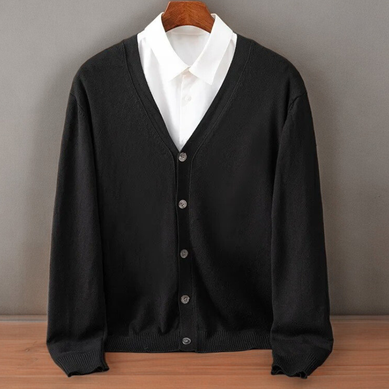 Gijs - Heren Gebreid Vest met Cashmere Stijl Knoopsluiting V-hals en Lange Mouw