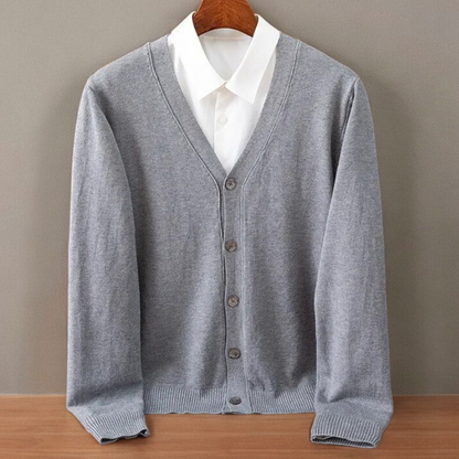 Gijs - Heren Gebreid Vest met Cashmere Stijl Knoopsluiting V-hals en Lange Mouw