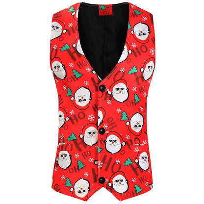 Gijs - Heren Kerst Gilet Getailleerd met All-over Kerstman Print en Knopen
